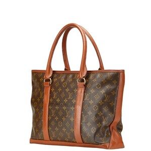 Louis Vuitton Weekend Leather Tote Sac Shoulder Brown Bag Monogram